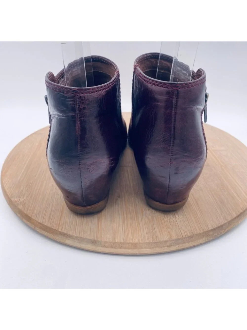 Dansko Layla Boots Womens 7.5 38 Burgundy Leather Ankle Wedge Zip Minimalist